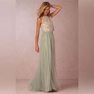 BHLDN Cream Lace Top and Green Tulle Women's Skirt